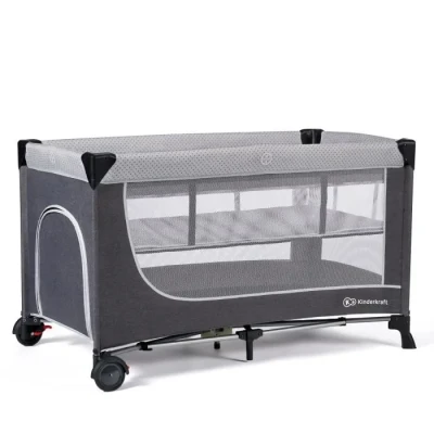Image de Kinderkraft LEODY Lit parapluie Bébé avec 2 Niveaux de Couchage, voyage, Pliable, Gris