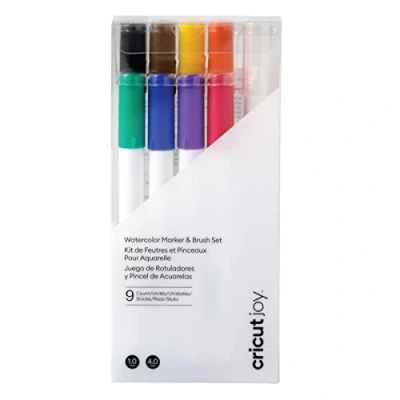 Image de Cricut Watercolor Marker &amp; Brush Set 8 marqueurs, 1 Pinceau à Eau Créez Un Chef d&#039;œuvre Aquarelle avec Votre Machine Joy, Multi, 9 Pièces 2009978