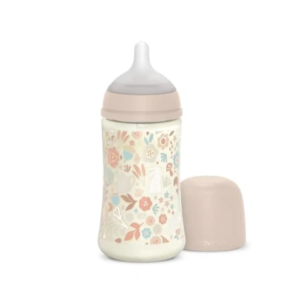 Image de Suavinex, Biberon 270 ml, avec Tétine Symétrique SX Pro en Silicone à Débit Moyen (M), Valve Anti Colique. Fin Ultra Doux. Pour Bébés, +3 Mois, Wonderland Rose Floral