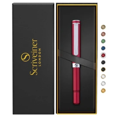 Image de Scriveiner Roller Rouge EDC Stylo de luxe, poche lourd avec finition chromée, d&#039;écriture agréable, Cadeau homme et femme, Recharge Schmidt, Ensemble stylos bureau