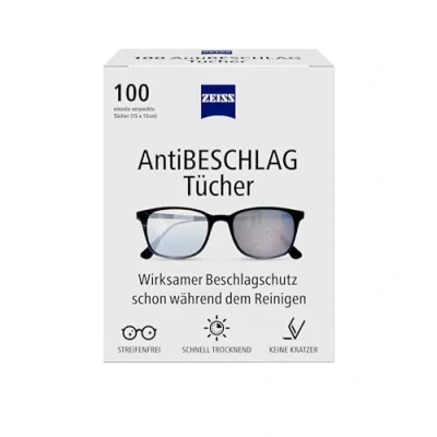 Image de Zeiss Lot de 100 Chiffons Anti buée pour Une Protection Durable dès Le Nettoyage Chaque Chiffon est emballé Individuellement Idéal Les déplacements ou Voyages