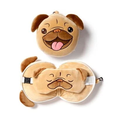 Image de Puckator Coussin Voyage Relaxeazzz Peluché 2 en 1 Mopps Chien Carlin, Unique