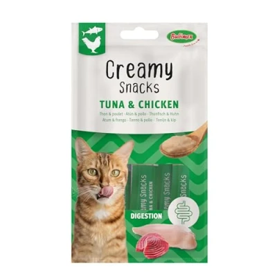 Image de Bubimex Creamy Snacks Thon et Poulet Friandises Crèmes à Lécher pour Chats Texture Lisse, Onctueuse Appétissante Stimule l&#039;Appétit Favorise l&#039;Hydratation 4 x 15 g