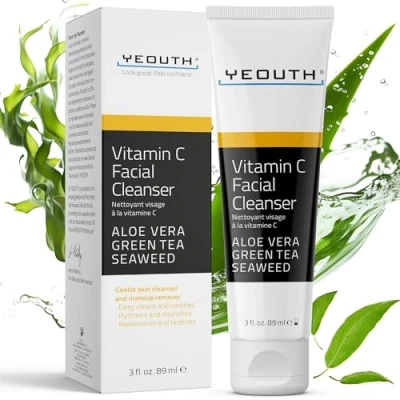 Image de YEOUTH Nettoyant Visage Vitamine C à Aloe Vera, Algues et Thé Vert, Démaquillant C, Gel Éclat, Cleanser Éclaircissant 89ml