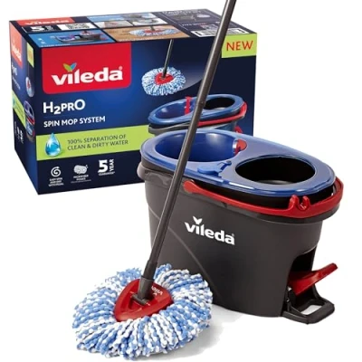 Image de Vileda H2PrO système de Balai serpillère rotative, séparation Eau Propre et Sale, essorage sans Effort, Nettoyage en Microfibre, Assemblage Facile, Design Ergonomique