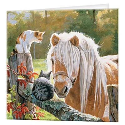 Image de Carte de voeux 3D LiveLife La visite Deluxebase. lenticulaire Cheval &amp; Chats colorée toute occasion et tout âge, anniversaire. original sous licence, artiste Persis Clayton Weirs