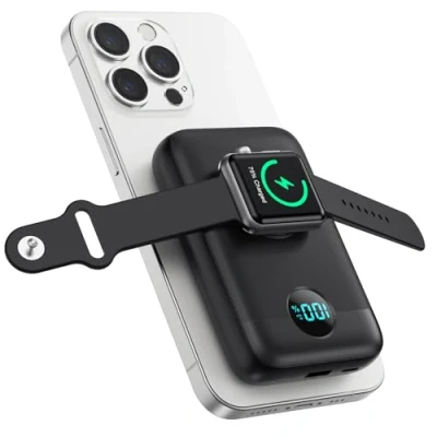 Image de Batterie Externe Magnétique sans Fil, 4 in 1 10800mAh USB C Power Bank pour MagSafe, QC4.0+PD 22,5W Charge Rapide Chargeur Portable avec écran LCD Apple Watch/iPhone 16/15/14/13/12 Séries