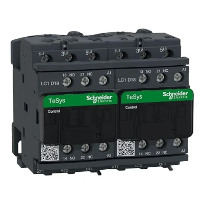 Image de Schneider Electric LC2D18P7 contacteur inverseur TeSys, LC2 D, 3P, 18 A, 440VAC 3, bobine 230 VCA, 50/60 Hz