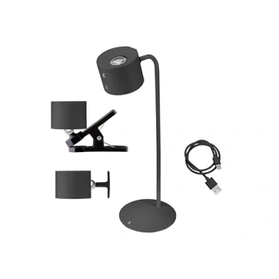 Image de beper P201UTP304 Lampe Luminì à 3 fonctions, de table, avec clip et accessoire mural inclus, rechargeable câble USB Interrupteur tactile, Lumière réglable, Noir