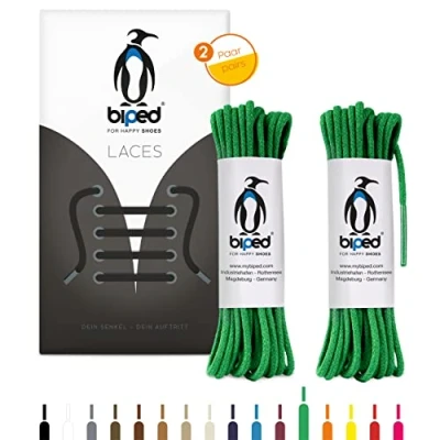 Image de biped LACES 2 paires de lacets ronds en coton ø mm fin premium pour chaussures et bottes cuir indéchirables lavables made in EU z2900(vert,90 cm)