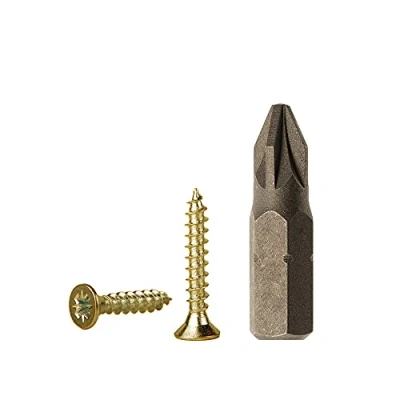 Image de Lot de 100 Vis à bois en acier zingué Jaune 2,5 x 16 mm pour panneaux d&#039;aggloméré universelles Pozi Drive PZ entièrement filetées, tête fraisée Pozidriv (100, mm)