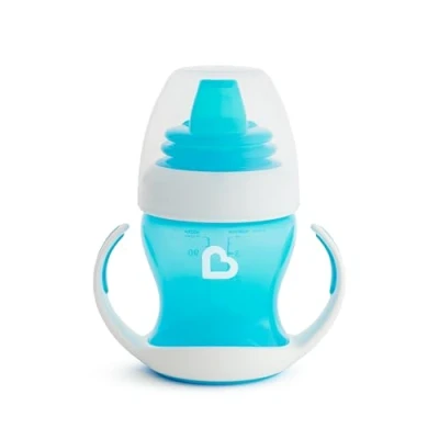 Image de Munchkin Tasse Bébé Gentle Transition, avec Poignées et Couvercle pour Bébé, Antifuites sans BPA, Compatible Lave Vaisselle, Silicone Enfant dès 4 mois 118 ml, bleu