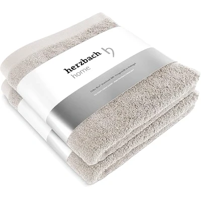 Image de herzbach home Le Set de 2 Serviettes qualité supérieure en 50 x 100 cm Haute qualité, moelleuses et absorbantes 100% Coton Fin Naturel (Gris Sable)