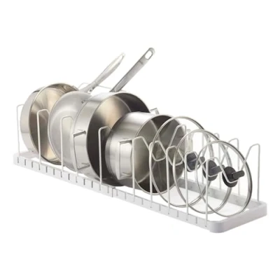 Image de Yamazaki 3840 TOWER Support extensible pour couvercles et poêles, blanc, Résine ABS/Acier, minimaliste, 45～82 x 20 17.5 c m