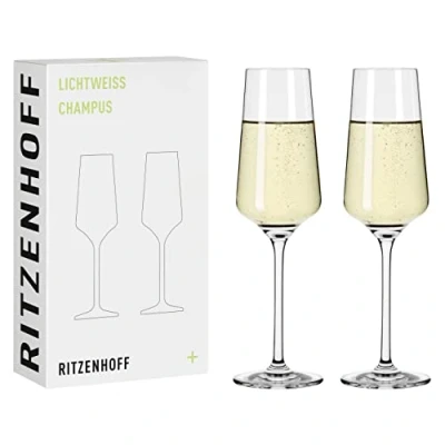 Image de Ritzenhoff 6111008 Flûte à champagne 200 ml Série Lichtweiss 2 pièces, Set 3 avec Or Fin, pour Fabriquée en Allemagne.