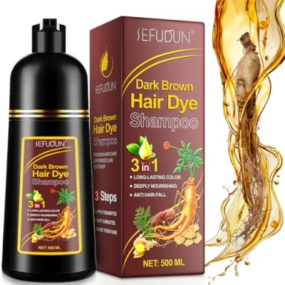 Image de shampoing pour teinture capillaire châtain foncé, instantané coloration capillaire, en quelques minutes, naturel et longue durée hommes&amp;femmes, 500 ml