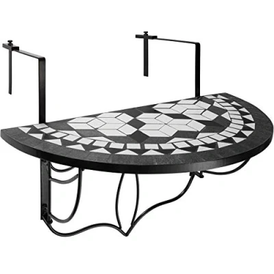 Image de TecTake 800570 Table de Jardin Balcon Pliante en Mosaïque Diverses Couleurs (Blanc Noir No. 402767)