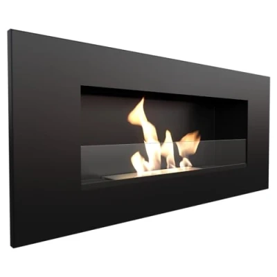 Image de KRATKI Delta 2 Cheminée d&#039;Intérieur Bio Ethanol pour Installation Murale ou Encastrée, avec vitrage l Récipient 0.5 l, Certifié TÜV Acier, 40 x 90 cm, Noir