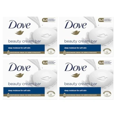 Image de Dove Barre de crème beauté originale 3 en 1 nettoie, hydrate et nourrit Savon bain sans sulfate pour une peau douce lisse, adapté à un usage quotidien, 4x90 g