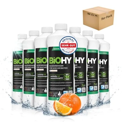 Image de BiOHY nettoyant pour sols robots de nettoyage avec parfum d&#039;orange (9 x 1l Bouteille) Concentré tous les Sans mousse (Wischroboter Orange)