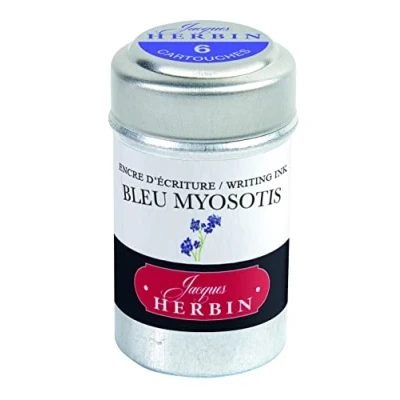 Image de Jacques Herbin 20115T Une boite de 6 cartouches d&#039;encre pour stylo plumes et stylos roller (produit sans emballage objectif zéro déchet), Bleu myosotis