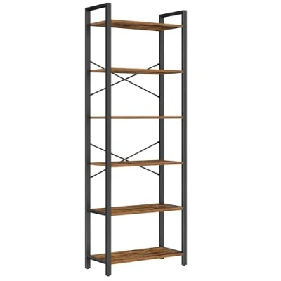 Image de VASAGLE Étagère de Rangement 6 Niveaux, Bibliothèque, Cadre en Acier, sur Pieds pour Salon, Chambre, Bureau, 30 x 66 186 cm, Style Industriel, Marron Rustique et Noir d&#039;encre LLS062B01