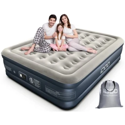 Image de iDOO Matelas Gonflable, Lit Gonflable avec Pompe intégrée, Auto gonflage/dégonflage Rapide en 3 Minutes, revêtement Confortable,Idéal Camping 152x203x38cm 295kg Max, 2 Personnes
