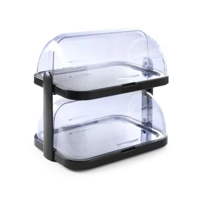 Image de HENDI vitrine réfrigérant de présentation, Buffet, ensemble présentation avec 2 plateaux, couvercles coulissants roll top, blocs réfrigérants, 440x320x(h)440 mm, ABS, SAN,Inox