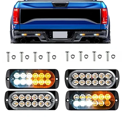 Image de KYYET 4pcs 12 24v LED Montage en surface Avertissement de danger d&#039;urgence Clignotant Barre lumineuse stroboscopique pour véhicules tout terrain ATV Camions Remorque Camion Van (Ambre et Blanc)