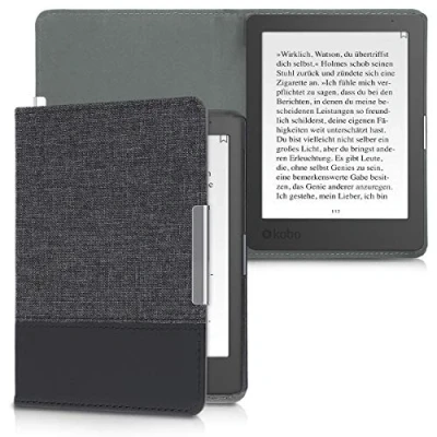 Image de kwmobile Étui liseuse Compatible avec Kobo Aura Edition 1 Housse Rabat magnétique en Tissu Canevas pour