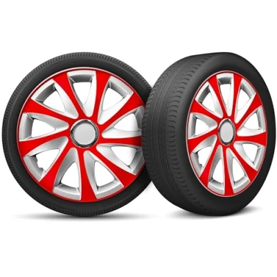 Image de Moltico Enjoliveur Set de 4 Universel Enjoliveurs Adapté à Toutes Roues en Acier pour Auto Anneau Sécurité Réglable 15 Pouces Rouge Argent