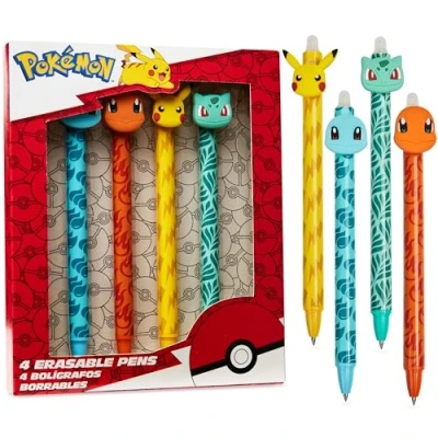 Image de Pokemon Set de 4 Stylos Effaçables Pikachu Fournitures Scolaires Kawaii Cute Kit Papeterie Stylo bille à Encre bleue Cadeau Enfant Anime