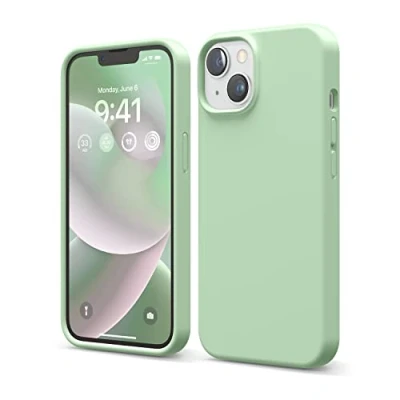 Image de elago Coque Silicone Liquide Compatible avec iPhone 14 Étui (6.1), Premium, Housse Protection Complète Case Antichoc à 4 Structure, Microfibre Douce Empêche Rayures (Pastel Vert)