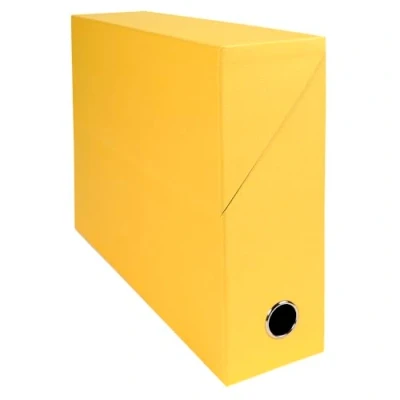 Image de Exacompta Réf. 89529E 5 boîtes transfert en papier toilé Dos 90 mm Avec un œillet métal Pour format A4 Dimensions 25,5 x 34 9 cm jaune livrées montées