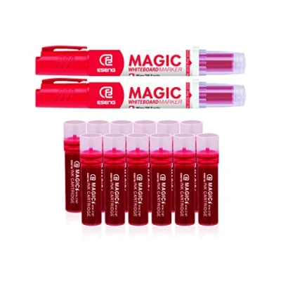 Image de ESENG® Marqueur pour tableau blanc Magic WM 218 (12 cartouches + 2 marqueurs, rouge)