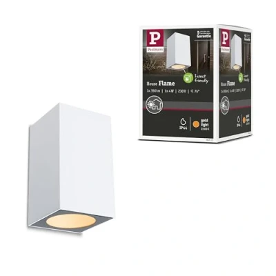 Image de Paulmann 94711 luminaire d&#039;extérieur LED Applique Flame Respect Insectes IP44 carré 58x103mm 2200K 4W 265lm 230V 75 Blanc métal lumière dorée, 4 W