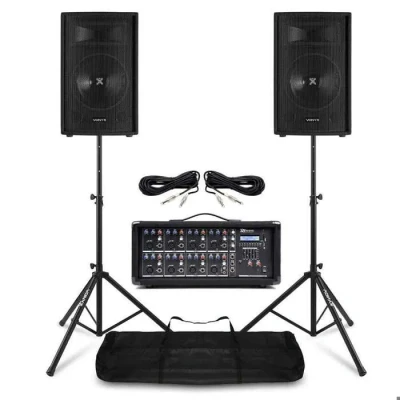 Image de Vonyx Pack Sono Complet Système de Sonorisation 800W avec Table Mixage 8 Canaux, 2 Enceintes PA Pouces et Supports Réglables