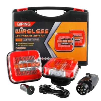 Image de Qiping 2 pack feu remorque led sans fil 12v magnétique, éclairage arrière wireless étanche rechargeable, E mark ECE E9 R10 05