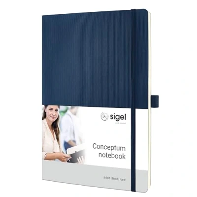 Image de SIGEL CO317 Carnet de notes premium ligné, A4, couverture souple, bleu Conceptum