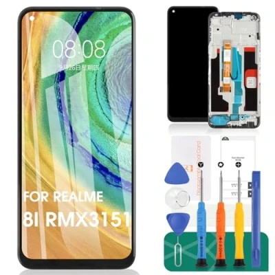 Image de Écran LCD de rechange pour Realme 8i Touch RMX3151 Kit réparation numériseur (noir, avec cadre)