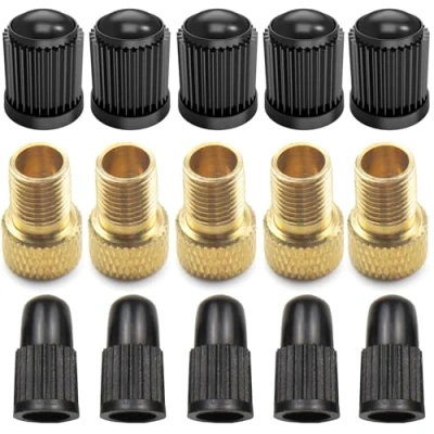 Image de Set d&#039;Adaptateurs de Valve Vélo Pitlane Performance®; Adaptateurs en Laiton pour Valves Presta Dunlop; Adaptateur Schrader + Bouchons Vélos, Vélos Électriques (Ensemble 15er)