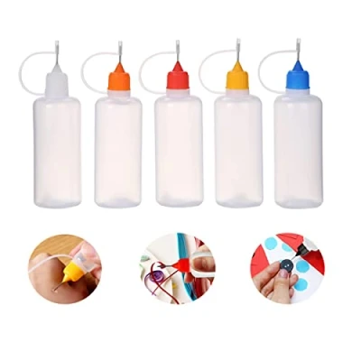 Image de Lot de 5 flacons colle vides 100 ml, applicateurs en plastique avec bouchons à pointe aiguille pour colle, liquide, huile, loisirs créatifs, peinture acrylique (multicolore pièces)
