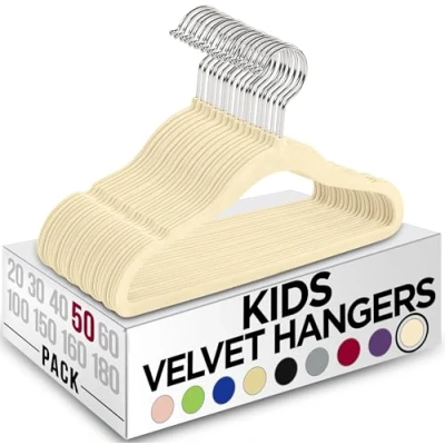 Image de Utopia Home Lot de 50 Cintres en Velours pour Enfants durables 28 cm Placard Parfaits Un Usage Quotidien (Ivoire, 50)