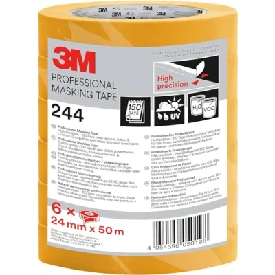 Image de 3M Ruban Adhesif de Masquage Professionnel, Haute Précision, Intérieur &amp; Extérieur 24 mm x 50 m, 6 Rouleaux Compatible avec des Peintures a base Aqueuse et Solvants