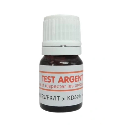Image de KD89 Test Réactif/solution pour tester l&#039;or, l&#039;argent ou le platine Avec notice multi langues Expertise bijoux, pièces, lingotins 2,5ml (Argent)
