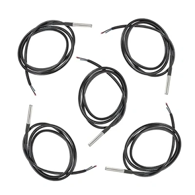 Image de HALJIA 5PCS 1m 18B20 Cable Capteur de Température numérique 55 +125C en Acier Inoxydable, Imperméable compatible avec Arduino, Raspberry Pi