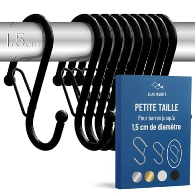 Image de Blau Marité 10 Crochets en Forme de S avec Système Anti chute. Longueur: 6,5cm. Pour barres jusqu&#039;à 1,5cm diamètre. Aide à l&#039;organisation la maison. (Noir, Petit (Barres