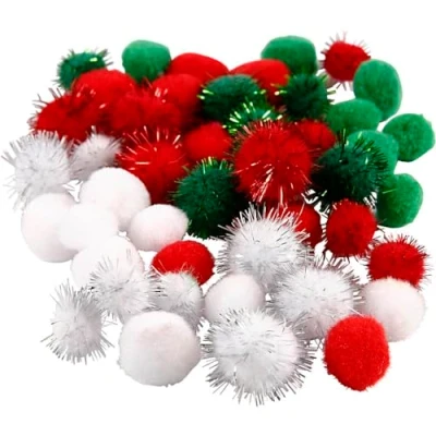 Image de Pompons sphériques de trois couleurs différentes et deux tailles avec sans paillettes. Réf 51881
