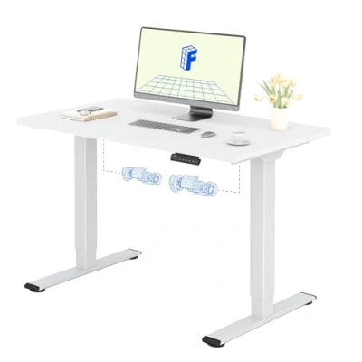 Image de FLEXISPOT Bureau Assis Debout, Plateau de Une Pièce 120x80cm, Réglable en Hauteur Électrique, Panneau Contrôle à Fonctions Mémoires, Assemblage Facile, Télétravail(Blanc+ Blanc)