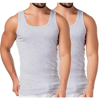Image de Lot de 2 ou 4 maillots corps classiques BestSale247 pour homme, débardeurs, en blanc noir Gris mélangé fines côtes (lisses) 100% coton Medium